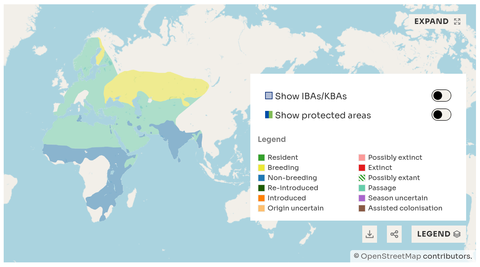 Range of the pallid harrier. Source: BirdLife International.