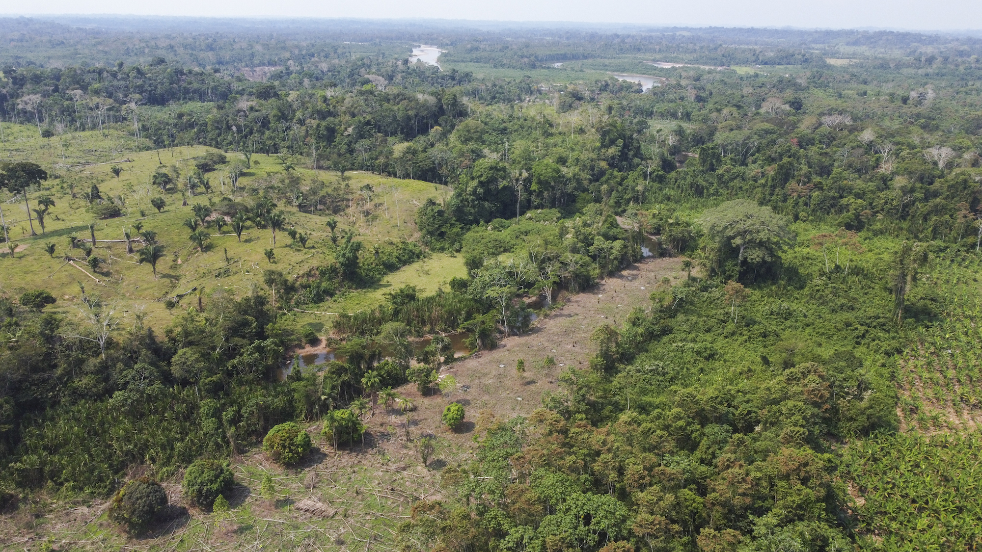 Los comuneros sospechaban de la presencia de una pista de aterrizaje cerca de su comunidad, debido al sobrevuelo constante de avionetas. Un equipo de Mongabay Latam registró con un drone esta pista clandestina, que estaría en proceso de construcción. Foto: Christian Ugarte.