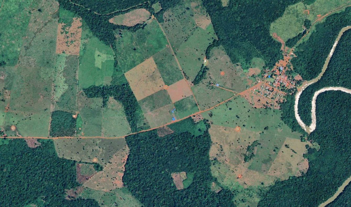 En la vía La Libertad-La Paz se produce lo que expertos han llamado el efecto “espina de pescado”: a partir de una vía principal surgen nuevos poblados, otras carreteras y más deforestación. Foto: Google Earth
