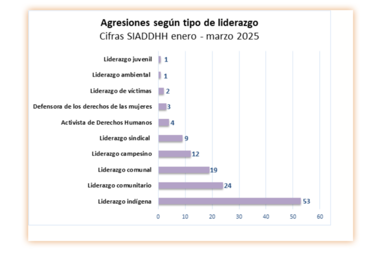 Gráfica sobre violencia contra defensores de derechos humanos en Colombia