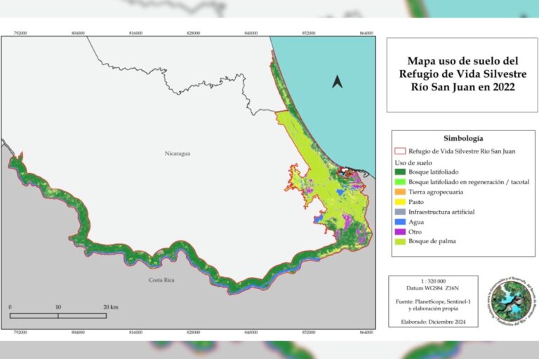 Mapa de asentamientos irregulares en el refugio de vida silvestre Río San Juan, en Nicaragua