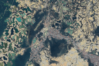 Imagen satelital muestra la expansión de la minería ilegal de oro en La Pampa, una zona colindante con la Reserva Nacional Tambopata. Imagen satelital: Airbus.