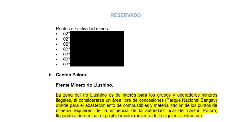 Informe reservado de inteligencia al que Mongabay Latam tuvo acceso. 