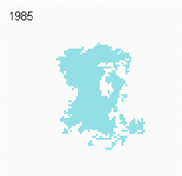 Pérdida del glaciar del volcán Iliniza Sur desde 1985 hasta 2025. GIF: Cortesía MapBiomas Ecuador / Ecociencia