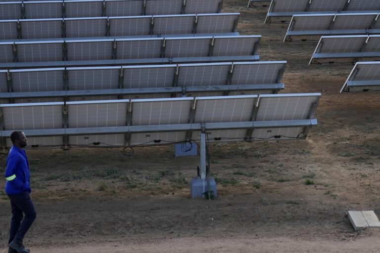 Centrale solaire à la périphérie de la capitale zimbabwéenne, Harare. Image de Tsvangirayi Mukwazhi/AP Photo.
