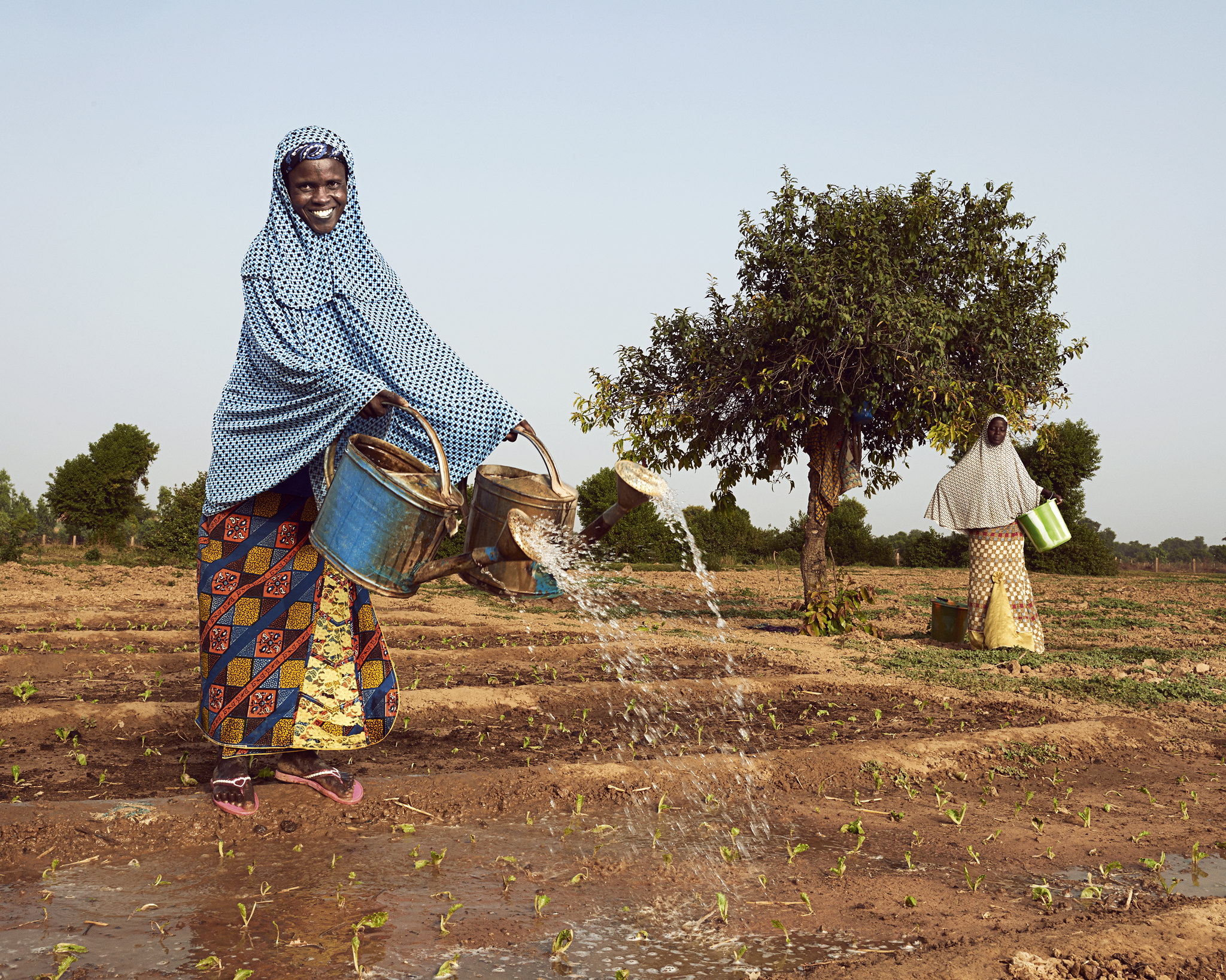 Des femmes de la coopérative CERNAFA créée en 2002, dans la région de Tillabéri au Niger, arrosent un champ de culture maraîchère. Image de World Bank Photo Collection via Flickr (CC BY-NC-ND 2.0).