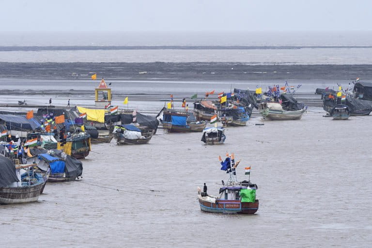 Fishing boats in Dahanu, where infrastructure development projects could put the livelihood of communities at risk. Photo by Kartik Chandramouli/Mongabay.