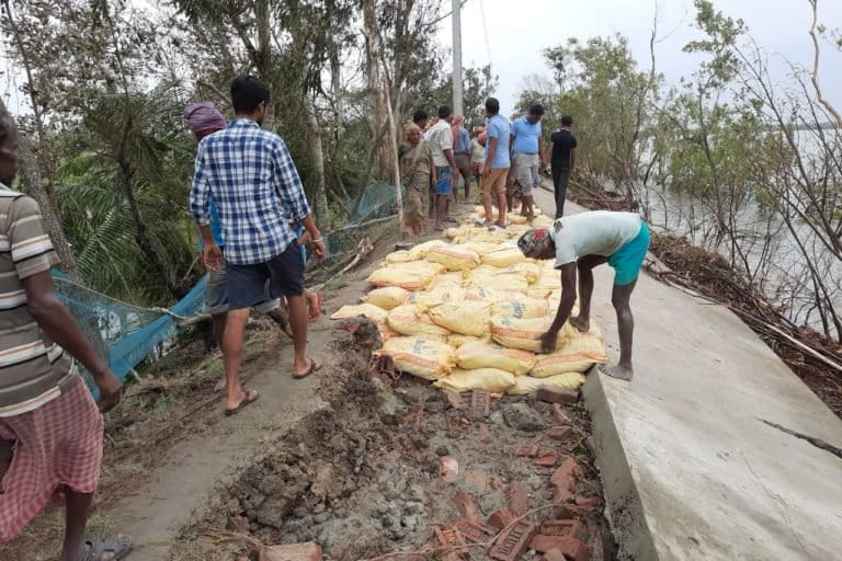 The 3122 km length of the embankment is the only protection many in the Sundarban islands have against seawater. Photo by Anil Mistry.