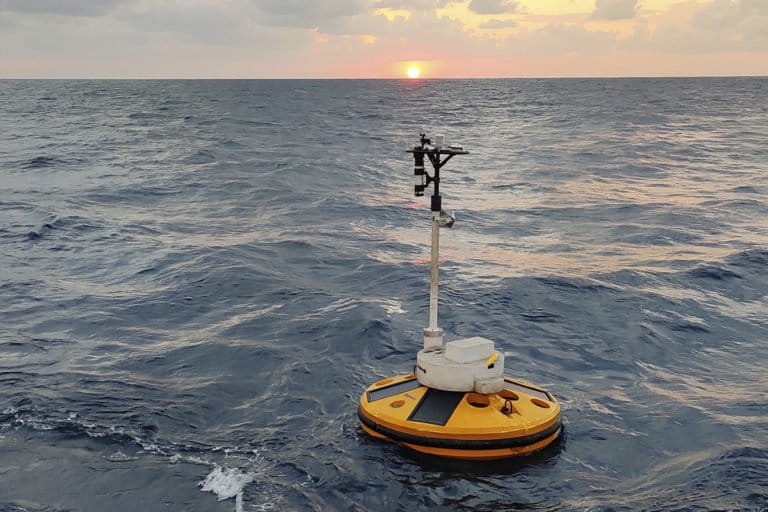 Coastal buoy in the Indian Ocean to relay data about wind, temperatures and waves. Photo by NIOT.