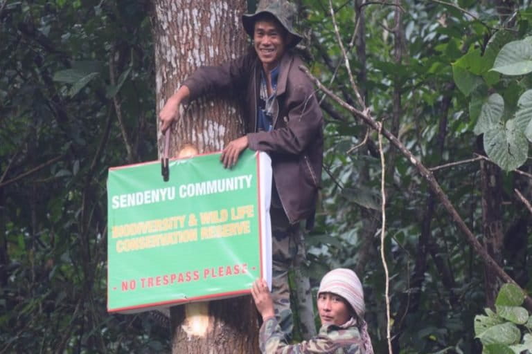 The Sendenyu Youth Organisation and Sendenyu Community Biodiversity and Wildlife Protection Force spearheaded planting of fruit trees, developing natural waterholes and salt licks for animals, and protection of the area with the help of youth volunteers seen in the photo. Photo from Sendenyu Community Biodiversity and Wildlife Reserve.