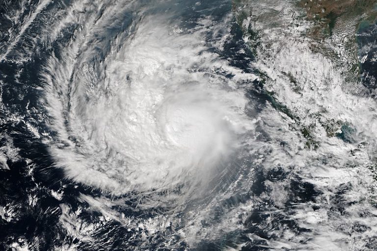 cyclone Ockhi, the first very severe cyclone to form over the Lakshadweep Sea since 1925, resulting in a death toll of 844 in India and Sri Lanka. Photo from NOAA/Wikimedia Commons.