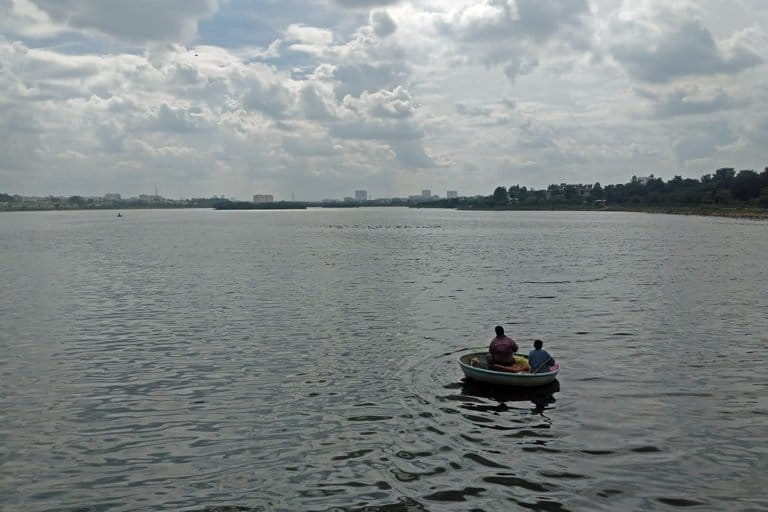 Fishermen in Kalkere lake. Apart from recreational spaces, Bengaluru's water bodies and green spaces are a source of livelihood for many. Photo by Mohit M. Rao.