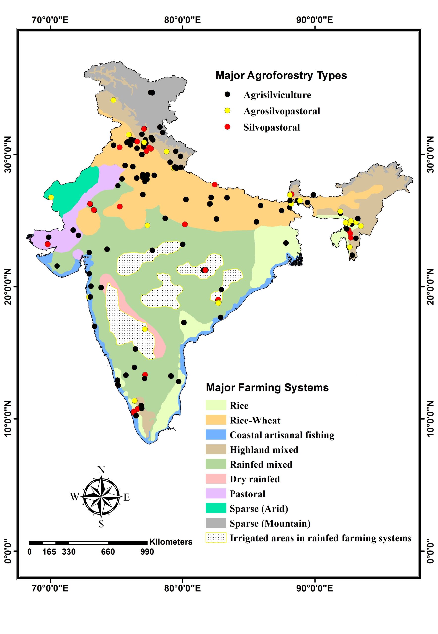 Map showing the major agroforestry types and farming systems of India. Map courtesy of Arun Jyoti Nath, modified version of Nath et al. 2020