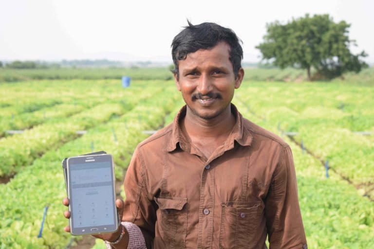 A marginal farmer based in Andhra Pradesh using CropIn's solutions to monitor and boost yield in his 0.15-hectare tobacco farm. Photo courtesy by CropIn.