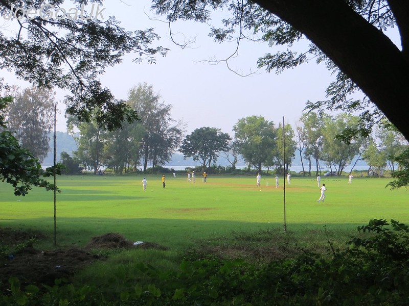 Children playing cricket in Goa.