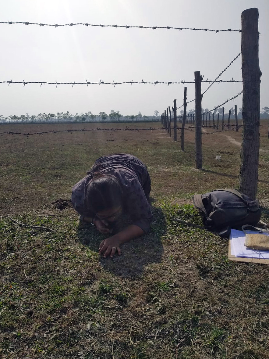 A researcher following an elephant's feeding trail. Their study found that a third of the plant species that the elephants feed on, are present around human settlements. Photo by Priyanka Das.