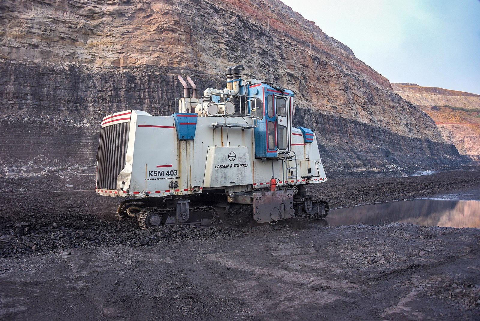 A surface miner work in an open cast coal mine in Uttar Pradesh.