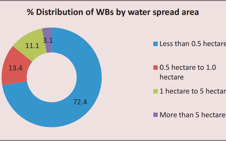 Majority of water bodies are too small in size and their water spread area is also less. It throws several challenge in monitoring of water bodies and getting financial support for the management. Photo by First Census Report of Water Bodies by Ministry of Jal Shakt.