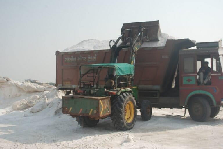 JCB loaders are used to lift salt, trucks to transfer it and even equipment needed to dig borewells falls under heavy machinery. Photo by Ravleen Kaur