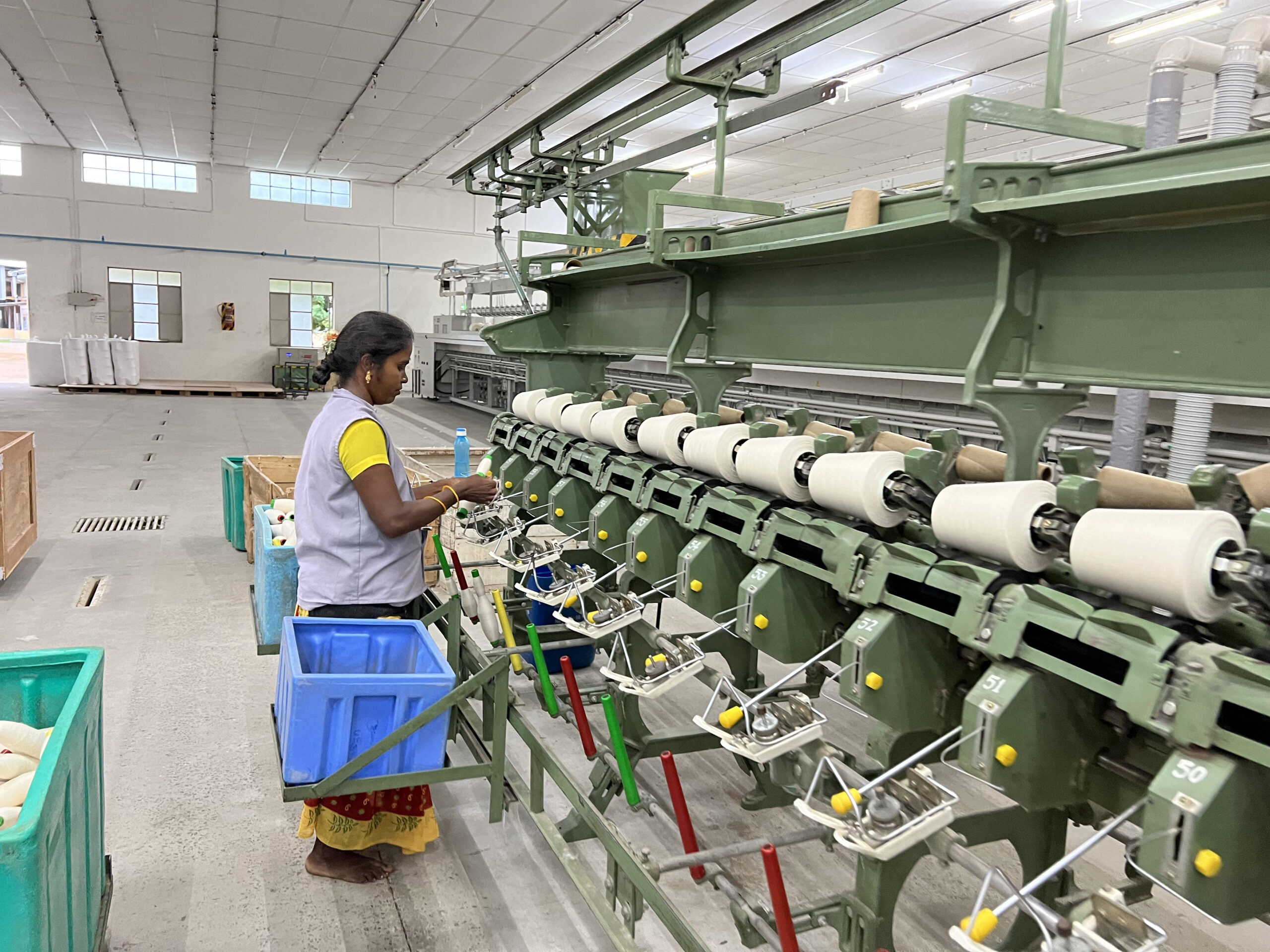 A spinning mill in Tamil Nadu. Spinning mills that manufacture yarn/thread for weaving the fabric, constitute one of the most power-intensive stages in textile manufacturing. Photo by Gowthami Subramaniam.