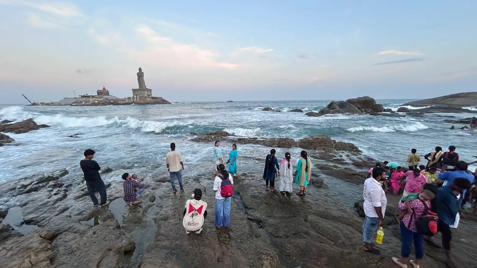 Tourists gather near the coast at Kaniyakumari.