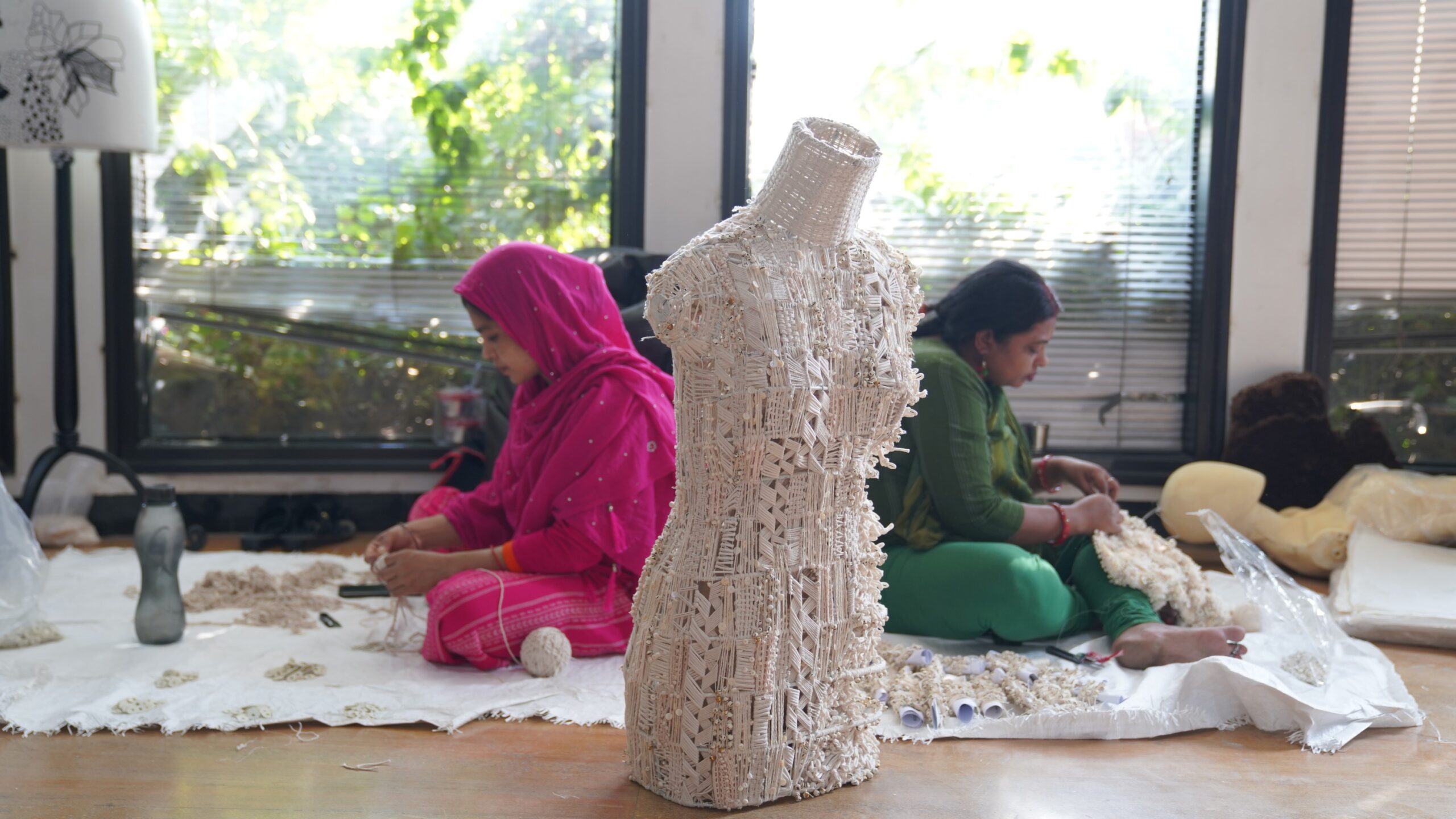 Employees in designer Payal Jain's factory make garments out of katran, or fabric scraps. Image by Payal Jain.