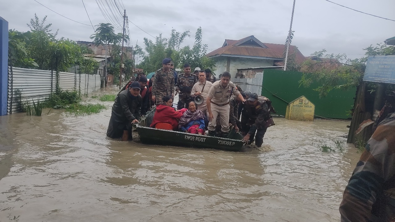 Rescue operation in a flood affected area in Imphal West, Manipur. Photo credit- Manipur Police