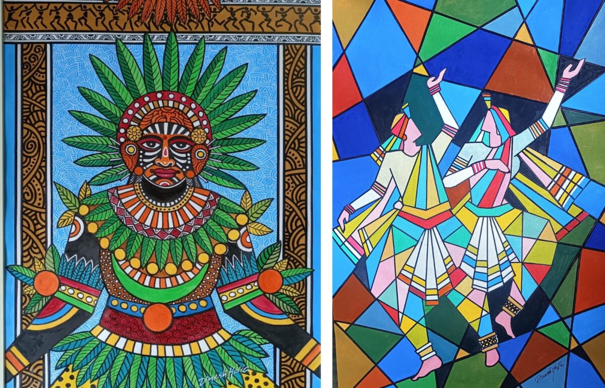 Artistic depictions of tribal dance by Dinesh Holla. Artworks courtesy of Sahyadri Sanchaya.