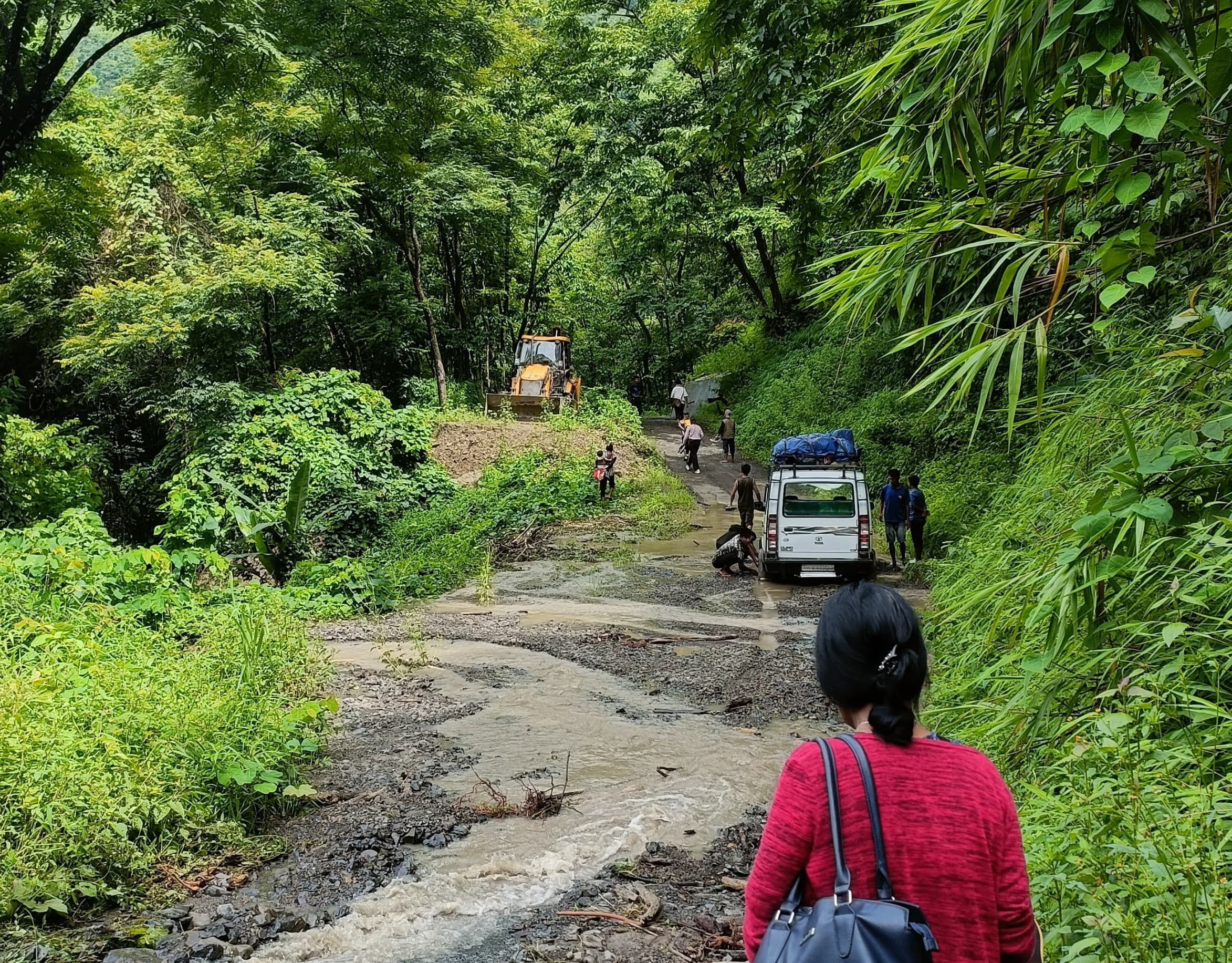 A road in Mon district, Nagaland, following rain and landslides. Image by Nayantara Siruguri.