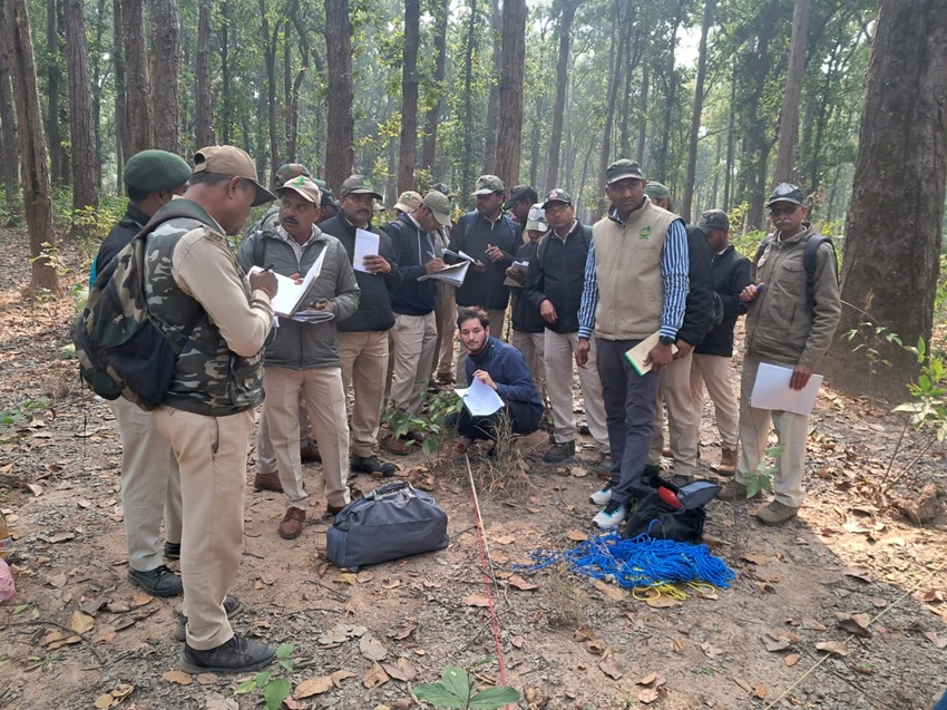 Forestry officials during a forest survey and monitoring session under a capacity-building programme. Image courtesy of TERI.