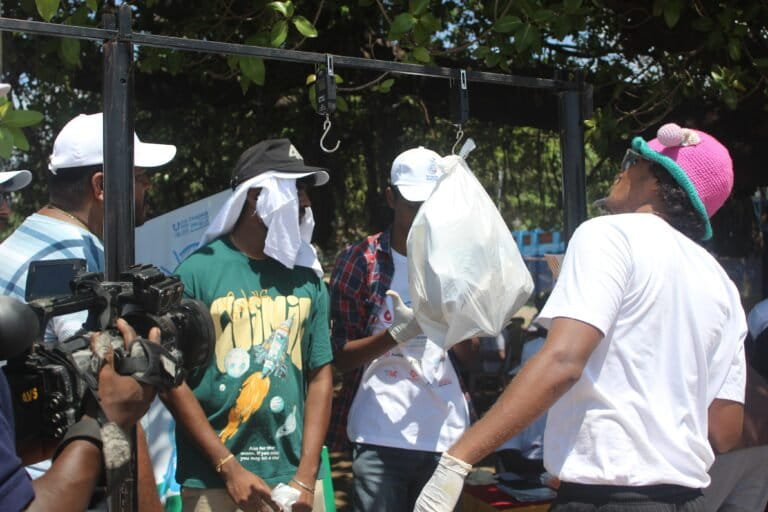 Waste collected by players is weighed. The team that collects and segregates the most garbage to score more points, wins. Image courtesy of Float Events.