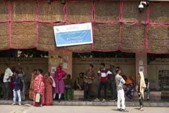 A cool bus stop in Ahmedabad, Gujarat. (AP Photo/Ajit Solanki)