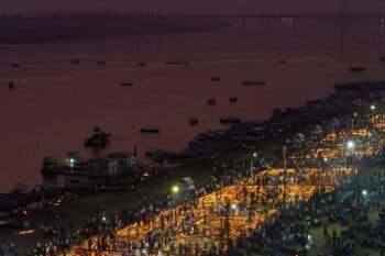 Lamps being lit during Diwali on the banks of the Ganga in Prayagraj, Uttar Pradesh in 2024. (AP Photo/Rajesh Kumar Singh)