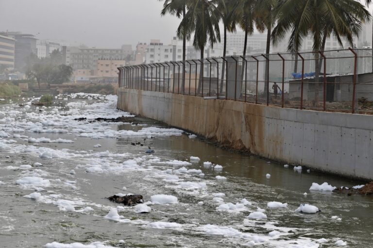 Toxic pollutants from industries on Bellundur lake in Bengaluru, Karnataka. (AP Photo/Aijaz Rahi)
