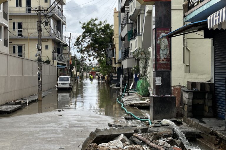 Water being pumped out of a flooded road in Bengaluru, Karnataka. Representative image by Divya Kilikar/Mongabay.