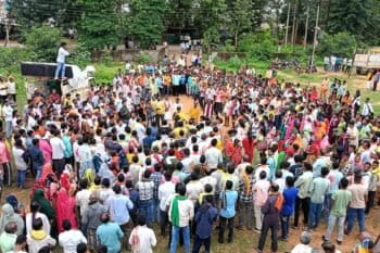 Local community members protest against alleged violations of the Forest Rights Act. Image shared by local villagers.