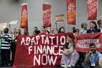 Civil societies campaign for climate finance goals at COP30. Image © UN Climate Change - Kiara Worth via Flickr (CC BY-NC-SA 4.0).