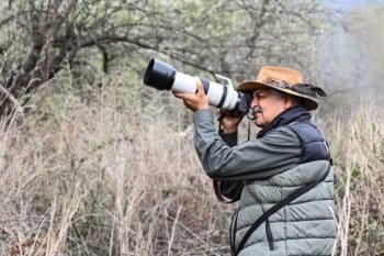 Vivek Menon birding in Seinthuk town (now known as Shergaon) in Arunachal Pradesh. Image by Madhumay.