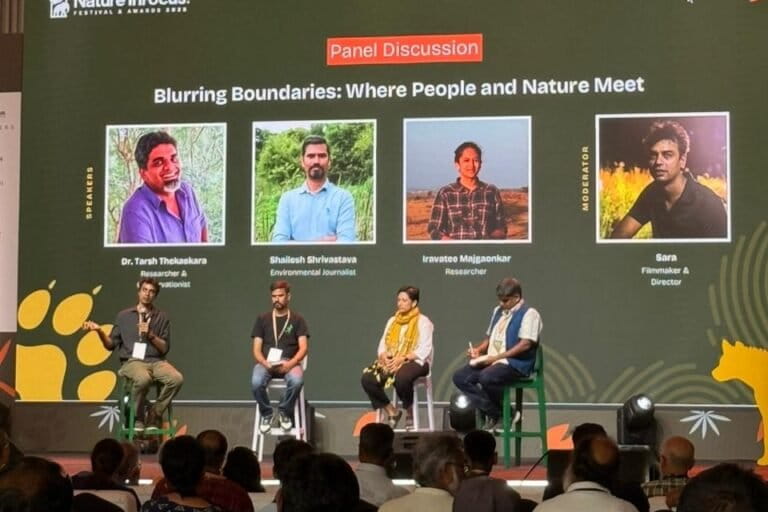 Shailesh Shrivastava, senior editor at Mongabay-India, at a panel at Nature inFocus Awards. Image by Divya Kilikar/Mongabay.