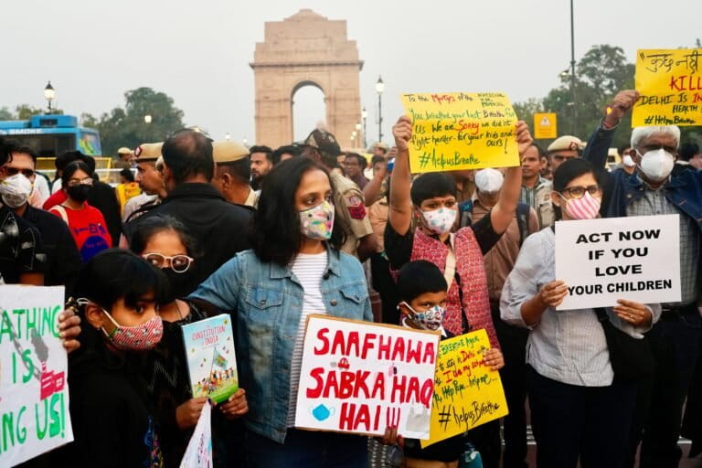 Citizens protest for action against air pollution in New Delhi in November 2025. (AP Photo/Manish Swarup)