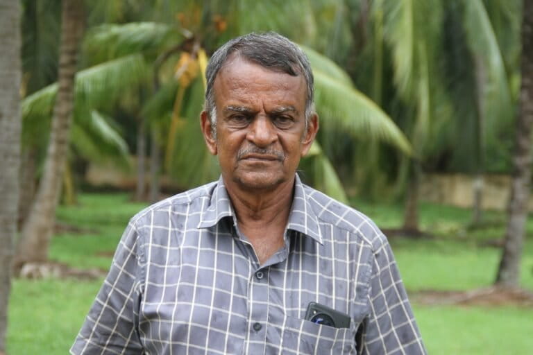 While RSW was officially recorded in India only in 2016, farmers like A.E. Srinivasan insist the pest appeared years earlier. A coconut farmer for nearly four decades, he recalls seeing whitefly symptoms in the early 2010s. Image by Prasanth Shanmugasundaram.