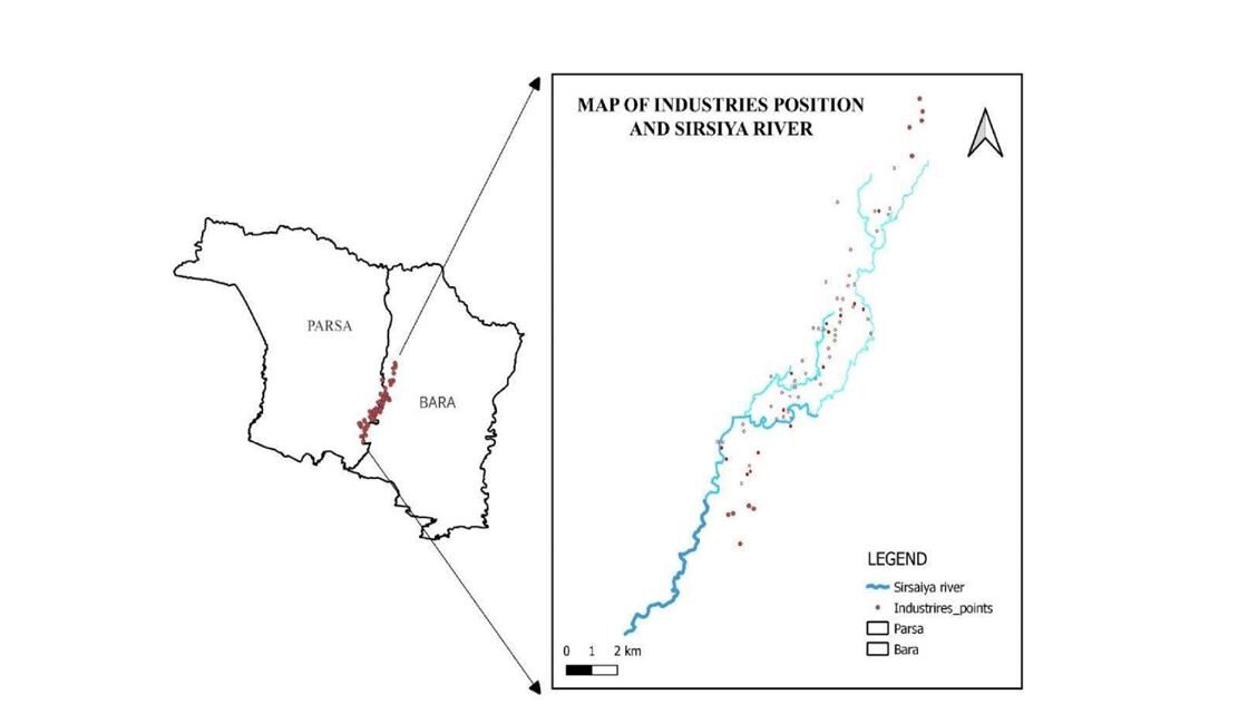 A river carries industrial waste and sewage from Nepal to India 3 Map of factories along the Sirsiya River. Source: Feasibility Study for Effluent Treatment Plant for Discharges from Industries in the Birgunj-Pathlaiya section. (Image not in scale)
