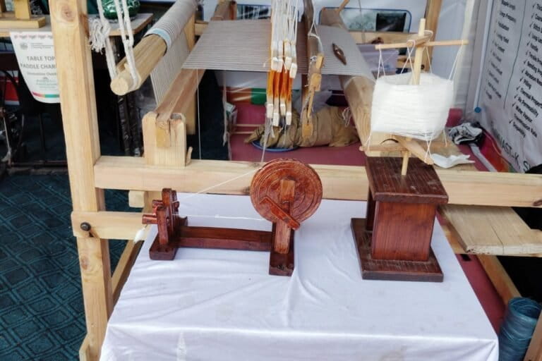 A pedal-operated charkha developed by researchers SKUAST-K helps artisans spin delicate pashmina fibre more efficiently. Image by Hirra Azmat.