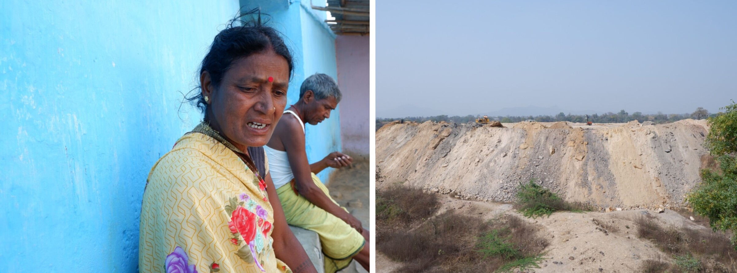 झारखंड में पलामू के निवासियों का कहना है कि राजहरा उत्तरी कोयला खदान के फिर से खुलने से भले ही कुछ अस्थायी लाभ मिल सकते हैं, लेकिन इससे विस्थापन और पर्यावरण को नुकसान का सिलसिला फिर से शुरू होने का जोखिम है। बिंदु देवी का कहना है कि वह उचित मुआवजे के लिए लड़ेंगी (दाएं)। सरकार ने फेयरमाइन कार्बन्स को खनन ब्लॉक आवंटित किए हैं, जिसने खनन शुरू कर दिया है (बाएं)। तस्वीर - अश्विनी कुमार शुक्ला\मोंगाबे।